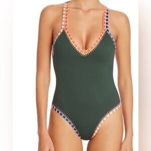 PQ Swim Green One Piece with Multicolor Trim